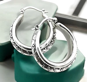 925 Sterling Silver Caviar Hoop Earrings,Lightweight Wear All Day Jewelry 1382 - Picture 1 of 4