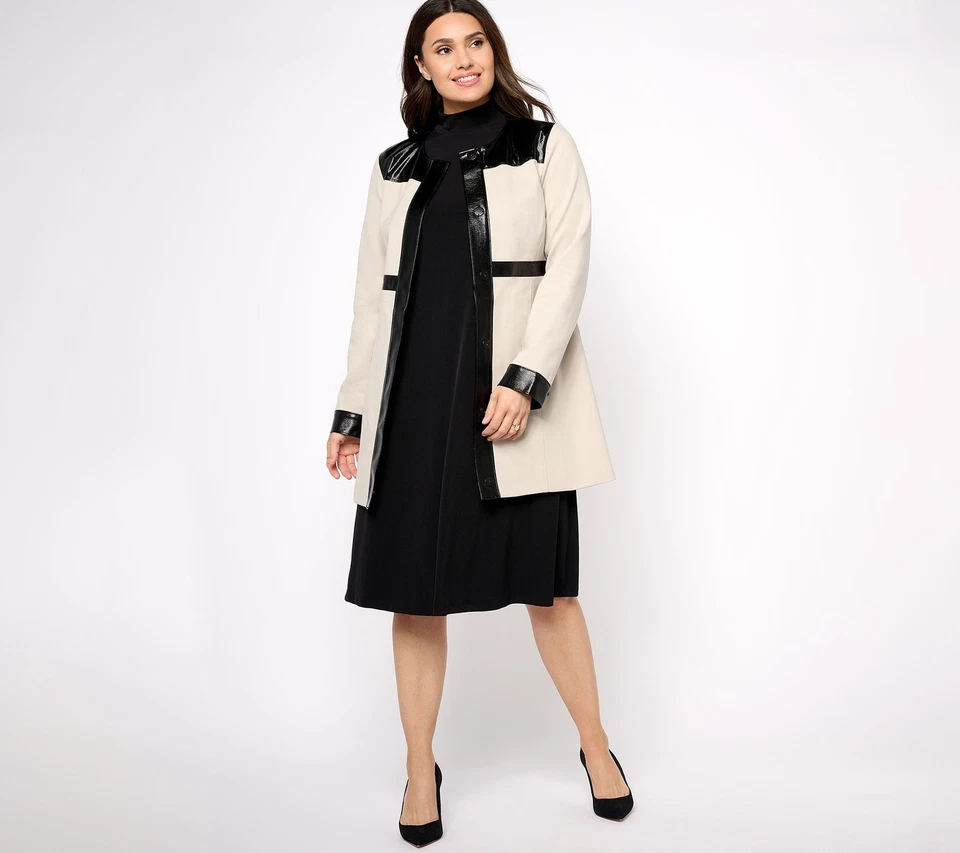 Dennis Basso Ponte Topper con charol texturizado imitación cuero ribete crudo M Nuevo Foto 1 de 1