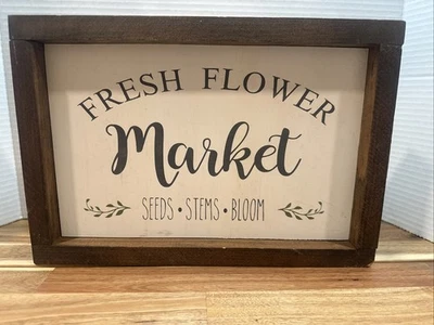 Letrero de madera de mercado de flores frescas 13”x 9” letrero de pie de flores en la carretera núcleo de casa de campo Foto 1 de 4