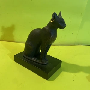 EGIPCIO GATO NEGRO DIOSA BASTET ESCULTURA Museo Alva réplica PENDIENTES ORO 7" - Imagen 1 de 8