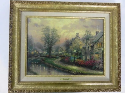 Thomas Kinkade Lamplight Lane 经典帆布印花带框 1997 年带真品证明 — 第 1/4 张图片