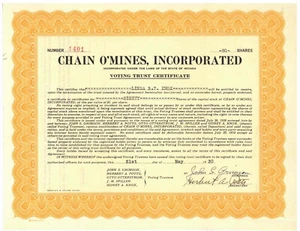 Catena O' Mines, incorporata. Certificato Stock. Nevada. 1930 - Foto 1 di 1