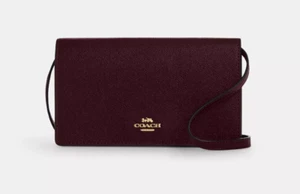 Coach Merlot Anna Crossgrain Leather Foldover Clutch Crossbody (CX592) - NWT - Picture 1 of 6