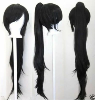 Nueva Peluca Cosplay Negra Cola de Caballo Clip Garra Ondulada 40"" + Gorra Peluca Foto 1 de 3