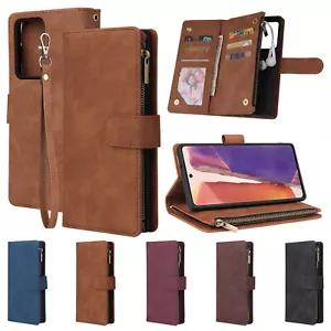 For Samsung S25 Ultra S24 A53 Note 20 S21+ Zipper Wallet Flip Leather Card Case - Picture 1 of 47