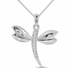14k White Gold Womens Round Diamond Butterfly Bug Winged Pendant .03 Cttw - Picture 1 of 2