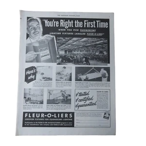 1942 Fleur-O-Liers Fluorescent Light Fixtures - Vintage Print Ad - Picture 1 of 3