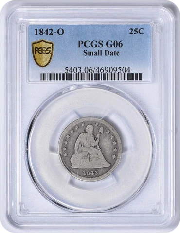 1842-O Liberty Seated Silver Quarter Small Date G06 PCGS Cover