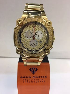 Men Aqua Master Jojo Jojino Joe Rodeo Yellow Metal Band 44mm Diamond Watch W#142 - Image 1 of 4