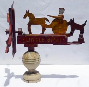 Folky whirligig of a "Uncle Billy" driving a horse and buggy, followed by a dog. - Picture 1 of 11