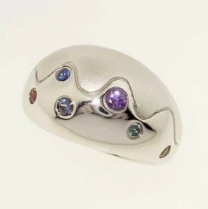 .925 Sterling Silver Multi Color Natural Sapphire Ring sz 7 Very fine quality - Picture 1 of 8