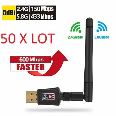 50x lot AC600 Mbps Dual Band 2.4/5Ghz Wireless USB WiFi Network w/Antenna 802.11 - Image 1 of 4