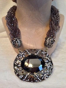 HEIDI DAUS MULTI-STRAND TORSADE MEDALLION Brown NECKLACE SWAROVSKI HEMATITE - Picture 1 of 10