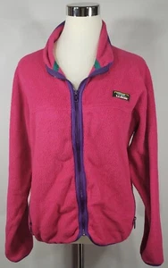Vintage LL BEAN Hot Pink Fleece Full Zip Lightweight Jacket - Made in USA - Sz L - Picture 1 of 12