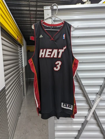 NWOT MIAMI HEAT BASKETBALL SHIRT JERSEY ADIDAS sz 2XL MEN # 3 DWYANE WADE BLACK Cover
