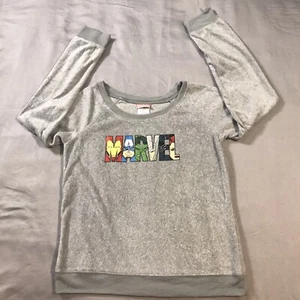 Marvel Pajama Top Womens Small Gray Graphic Print Fleece Jammy Sweater - Picture 1 of 9