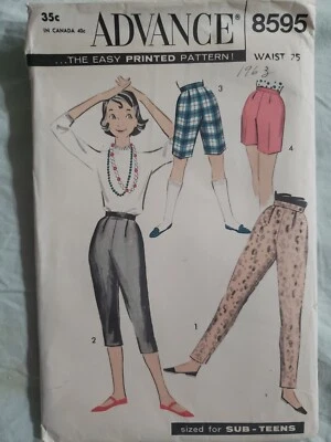  1958 Vintage Advance 8595 Sub-Teens Pants/shorts pattern Waist 25 1958 - Image 1 of 4
