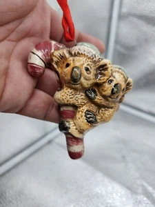 Mom and Baby Koala on a Candy Cane  Ornament - Picture 1 of 4