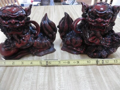 PERROS FOO CHINOS LEONES GUARDIANES TALLADOS A MANO PIEDRA ROJA Foto 1 de 4