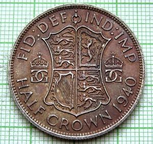 GREAT BRITAIN GEORGE VI 1940 HALFCROWN 1/2 HALF CROWN, SILVER PATINA - Picture 1 of 4