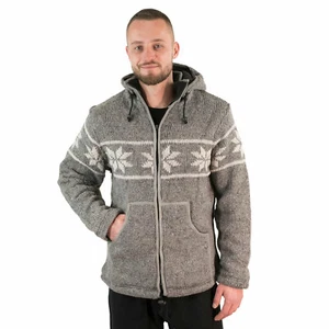 Herren Strickjacke Jacke Norweger Wolljacke Fleecefutter Kapuze abnehmbar Nepal - Bild 1 von 4
