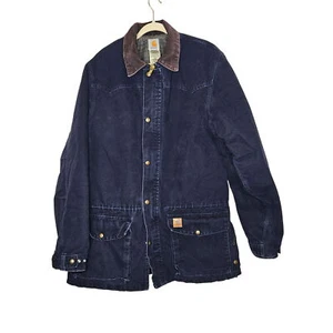 Carhartt Vintage Navy Workwear Jacket L Tall Blanket Lined Corduroy Chore Barn - Picture 1 of 13