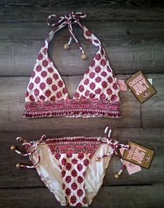 Y2K jUicy Couture Smocked Bikini Swimsuit Boho Halter String Small/ Xs - Picture 1 of 7