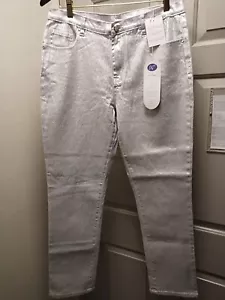 HSN Diane Gilman Shiny Silver Jeans Size 12 Stretch - Picture 1 of 4
