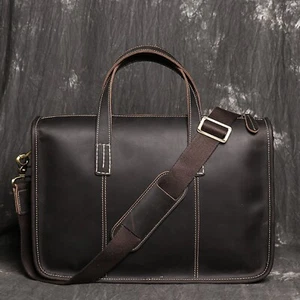 Mens Genuine Leather Laptop Briefcase Vintage Shoulder Bag Office Messenger - Picture 1 of 14