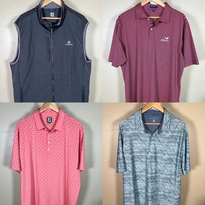Lot of 4 FootJoy Black Vest Pink Polo Hickey Freeman Blue Peter Millar Shirt XXL - Image 1 of 4
