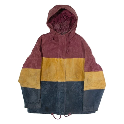 Vintage OUTBROOK Womens Jacket Maroon Leather Suede 90s Hooded Colourblock M - Image 1 of 4