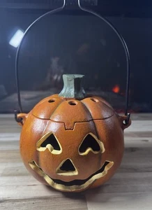Halloween ghisa zucca faccia jack o lanterna portacandela luminoso vintage - Foto 1 di 4