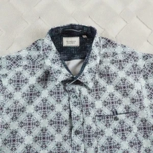 7 Diamonds 4 Way Stretch Button Up Shirt Mens Large Geometric Print Multi Color - Picture 1 of 10