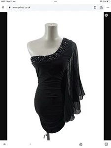 Jane Norman Black One Shoulder Draped Rhinestone Detail Cocktail Dress 8 - Picture 1 of 9