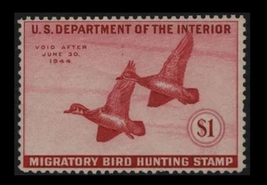 RW10 Duck Hunting $1 Rose WOOD DUCKS 1943 MNH $120 SEE PHOTOS Lot R-602 - Picture 1 of 1