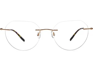 Pink Gold Round Rimless Titanium Eyeglass Frame Lightweight Women Men - Picture 1 of 4