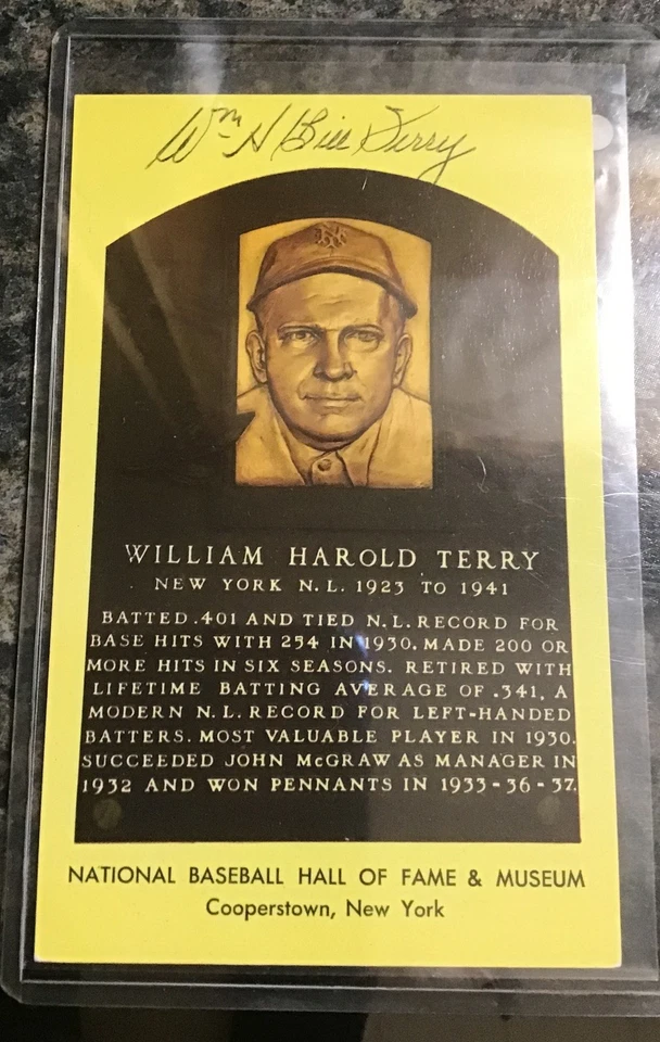 Autographed BILL TERRY Hall of Fame Gold Plaque Post Card - Image 1 of 1
