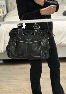 Francesco Biasia Black Leather Shoulder Satchel Tote Large - Picture 1 of 15