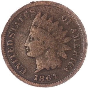 1864 (P) L Indian Head Cent Pointed Bust Good Penny GD See Pics X730 - Picture 1 of 3