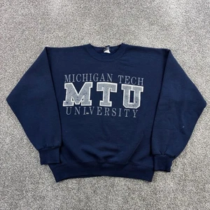 Vintage Michigan Tech Huskies Sweatshirt Mens Large Navy Blue JanSport Crewneck - Picture 1 of 4