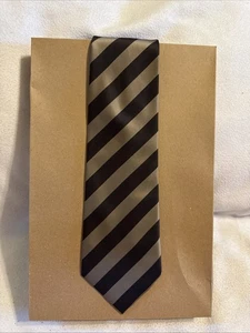 Hugo Boss 100% Silk Tie 4” Wide Black With Champagne Stripes Never Worn. Frml 1 - Picture 1 of 5