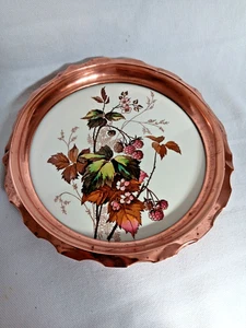 Wächtersbach Jugendstil rundes Tablett Brombeeren Kupferrand - Picture 1 of 9