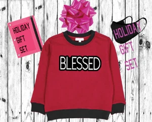 blessed sweatshirt & pouch w/ face mask girls Christmas gift cotton fleece sweat - Picture 1 of 3