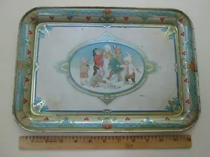 Bandeja infantil litográfica de hojalata de 1920 - niños con bolas de nieve y muñeco de nieve - Imagen 1 de 13