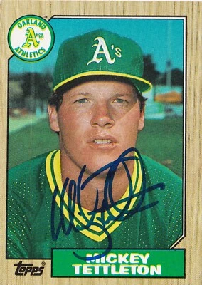 Tarjeta Topps 1987 firmada por Mickey Tettleton #649 Oakland Athletics Tigers Foto 1 de 3