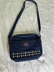 Vtg 80s Bongo LOGO Denim Blue Studded Purse Bag Crossbody Closet Capsule Hippie - Picture 1 of 10