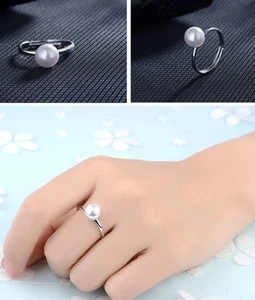 Para mujeres/niñas: anillo plateado de 7 mm perlas de agua dulce ajustable/redimensionable - Imagen 1 de 6
