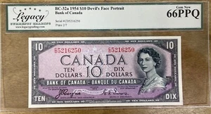 1954 Bank of Canada $10 Devil's Face Note - BC-32a - Legacy Gem New 66 PPQ - Picture 1 of 2