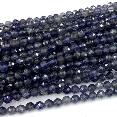Natural Genuine Gemstones Blue Iolite  Round Faceted Necklaces Beads - Image 1 of 4
