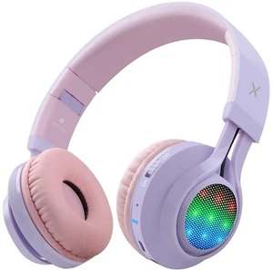 Kids Wireless LED Lights Bluetooth TV Ipad Phone Headphones w/ Microphone Purple - Picture 1 of 7